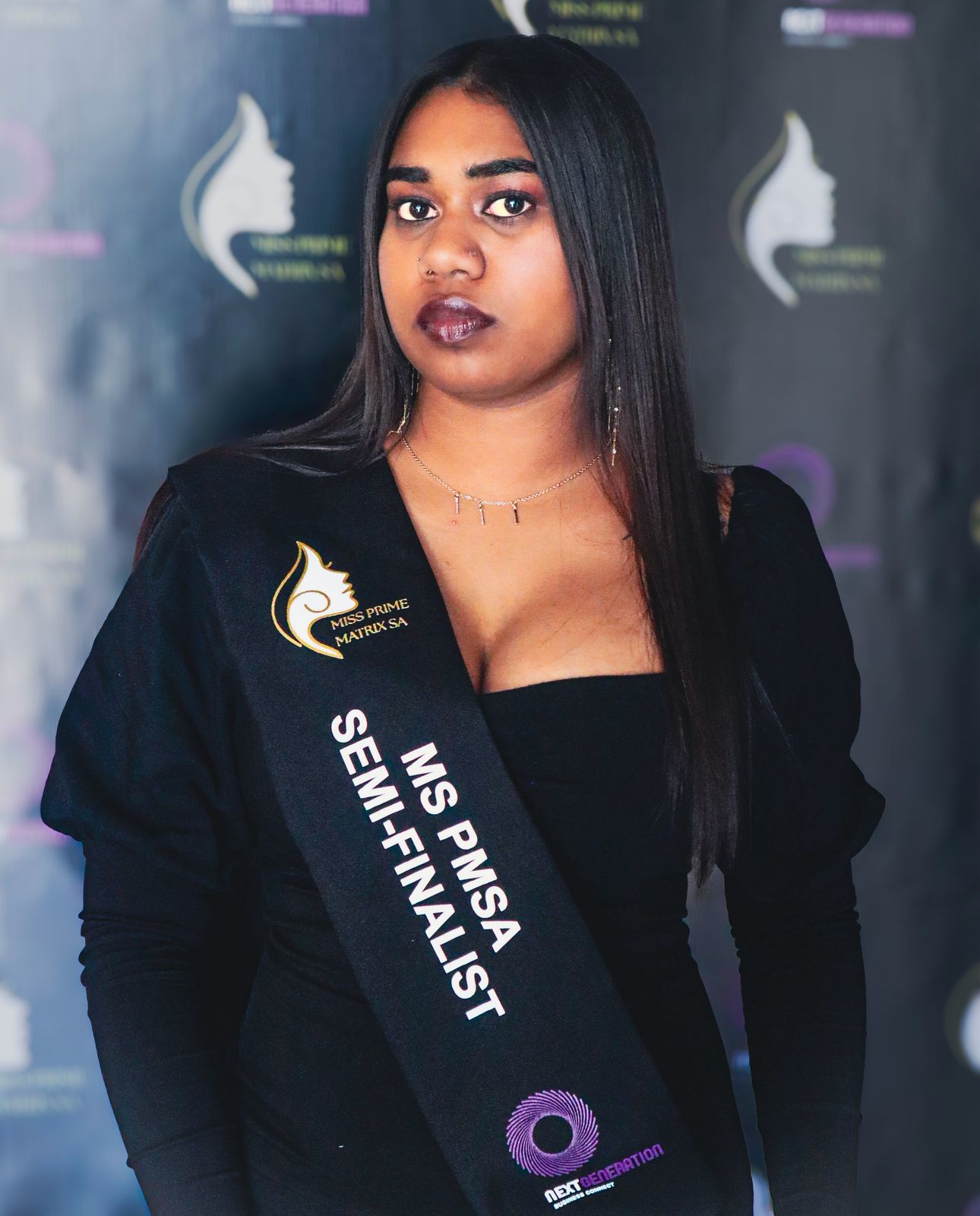 Prime Matrix semi-finalist wearing her official sash